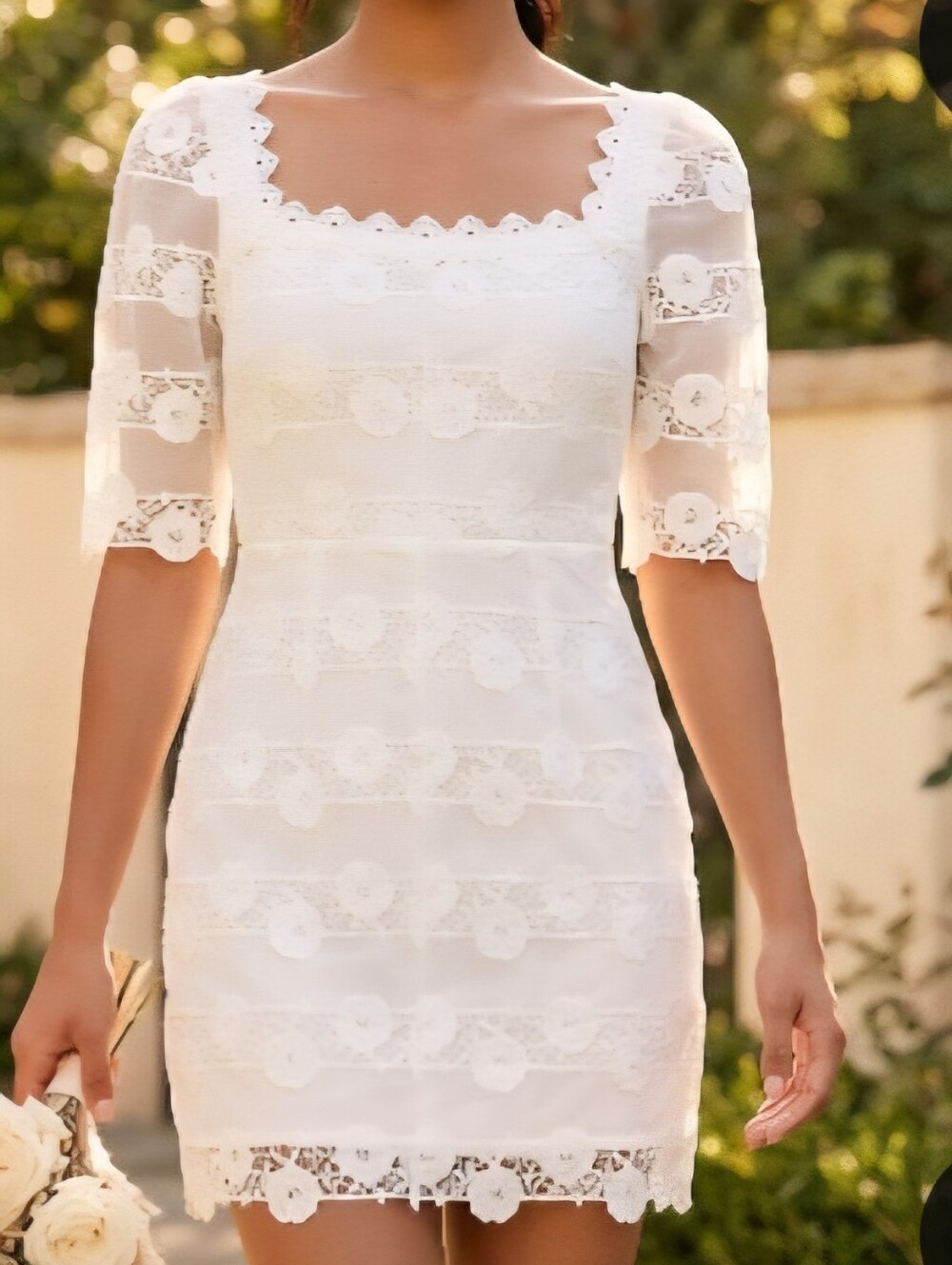 Lulu's White Lace Overlay Square-Neck Mini Dress